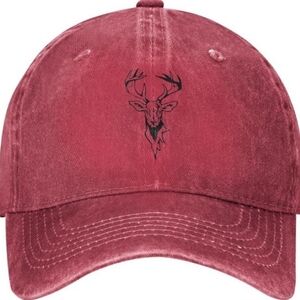 Elk Deer Head Country Style Silhouette Baseball Hat Red Pink Adjustable NWT